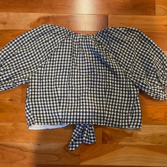 Abercrombie & Fitch Gingham Tie Cropped Linen Blend Top/Shirt - Women's Large - Picture 2 of 4